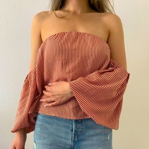 Nordstrom - Good Luck Gem brand - off the shoulder white/red stripe top - size L